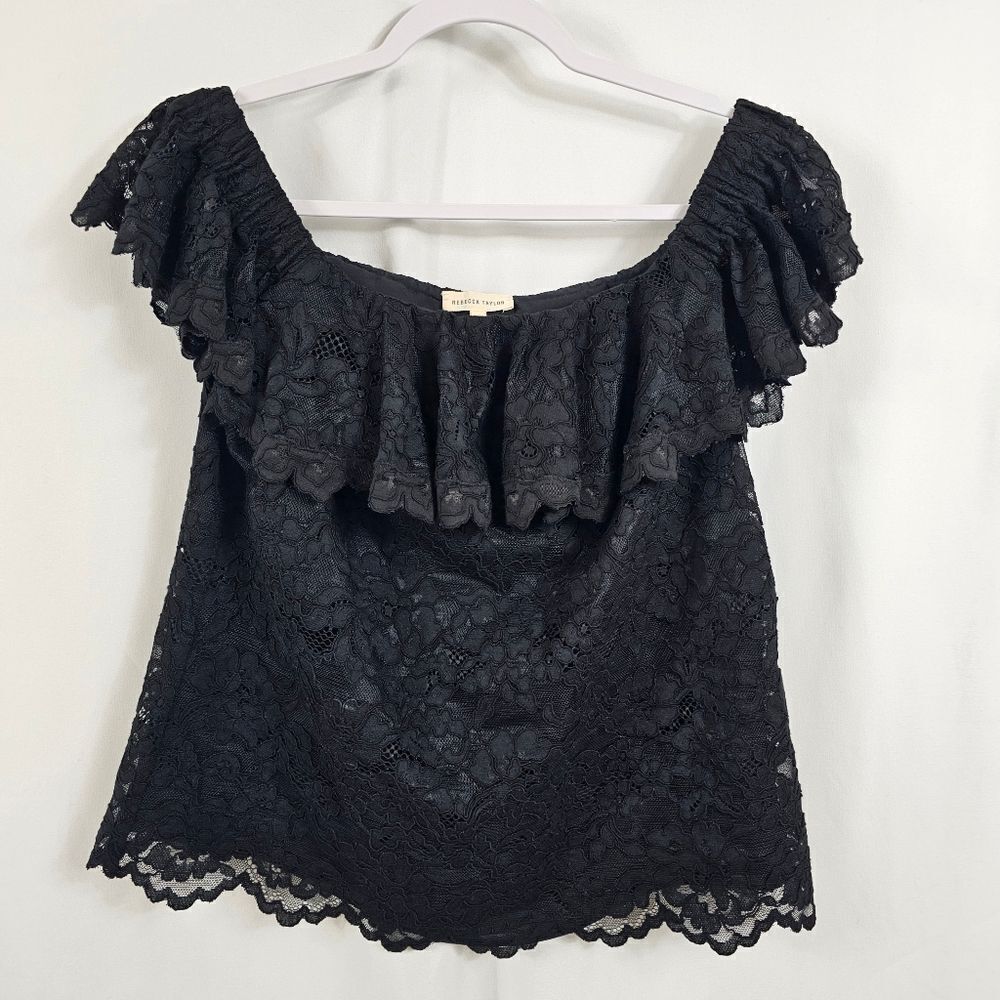 Rebecca Taylor Off Shoulder Lace top in Black - Size 8